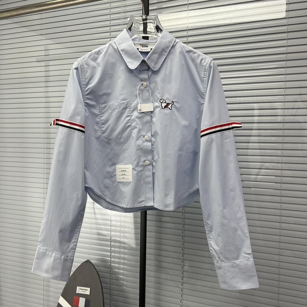 TB High Version Classic Red White and Blue Webbing College Style Casual Versatile Women's Long-sleeved Short Shirt