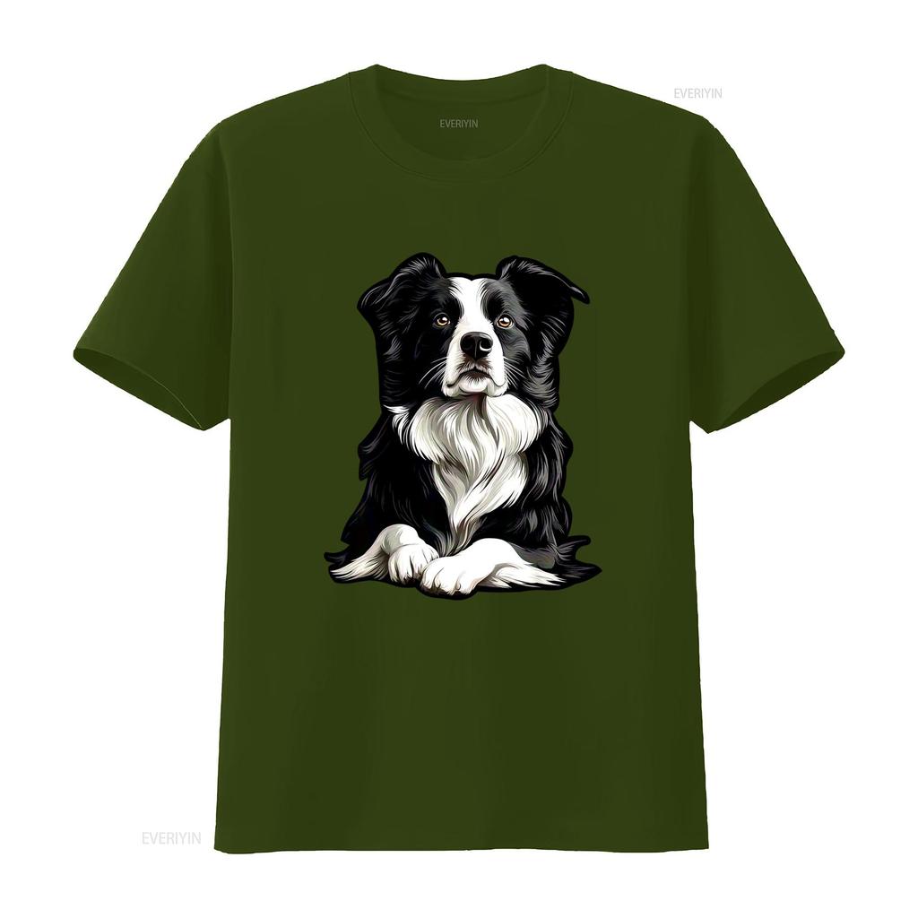 Heavyweight 18gsm Border Collie T Shirt Realistic Sitting Dog Print Black Casual Round Neck For Pet Owners Sizes S Xxxl All