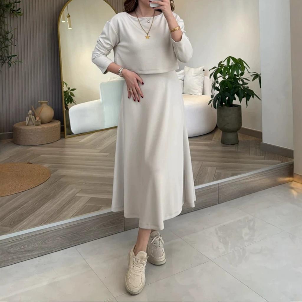  European and American Amazon Women's New Crew Neck Long Sleeve Loose T-Shirt Suspender Slim Dress Temperament Set