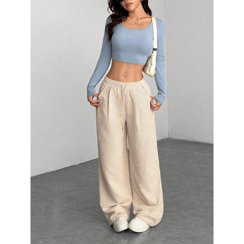 Popular European and American autumn new corduroy wide-leg pants women's loose and thin drape casual pants