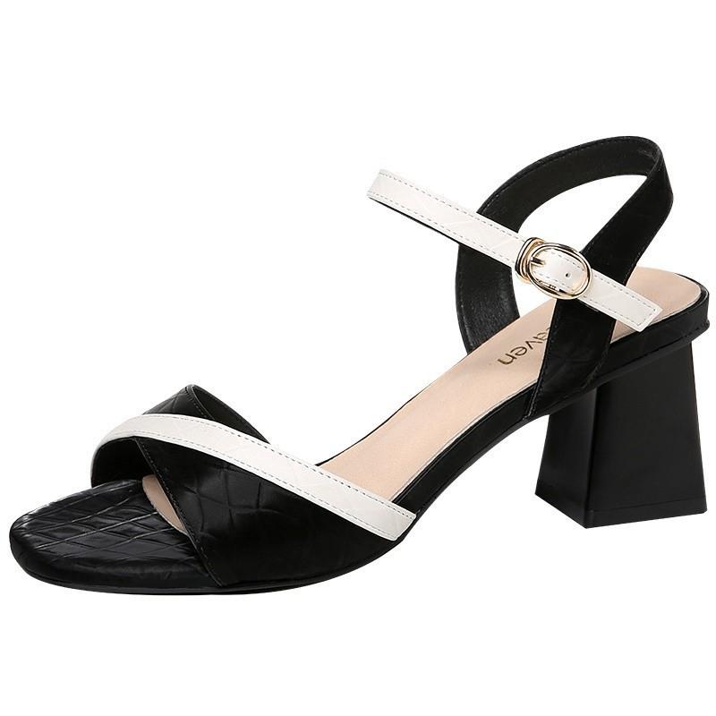 

Летние новые босоножки на толстом каблуке и платформе с открытым носком и вырезом «рыбий рот», на высоком каблуке, с ремешком-пряжкой на среднем каблуке, больших размеров, модная женская обувь 35 чёрный