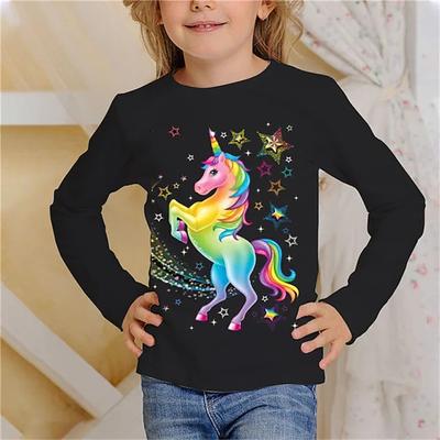 2024 Baby Summer Clothes Long Sleeve T Shirt Kids Graphic T Shirts Cartoon Unicorn Girl T-Shirts One Piece Children's Clothing