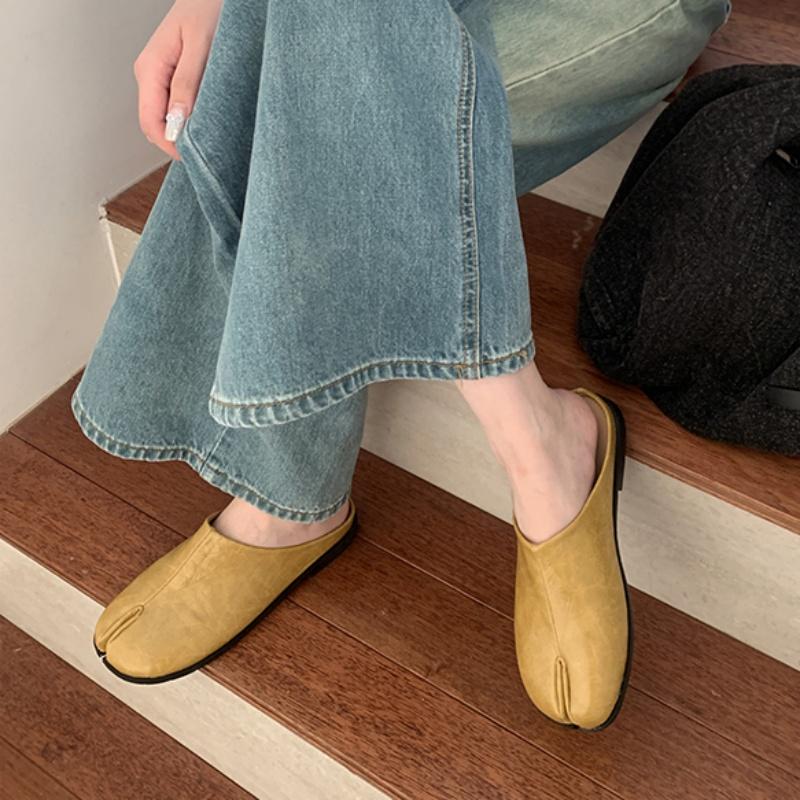 Fashion Bailamos Women Split Toe Fur Slippers Tabi Ninja Slip On Flats Round Toe Shallow Lazy Boat Slingback Mules Shoes Soft Warm Loafe