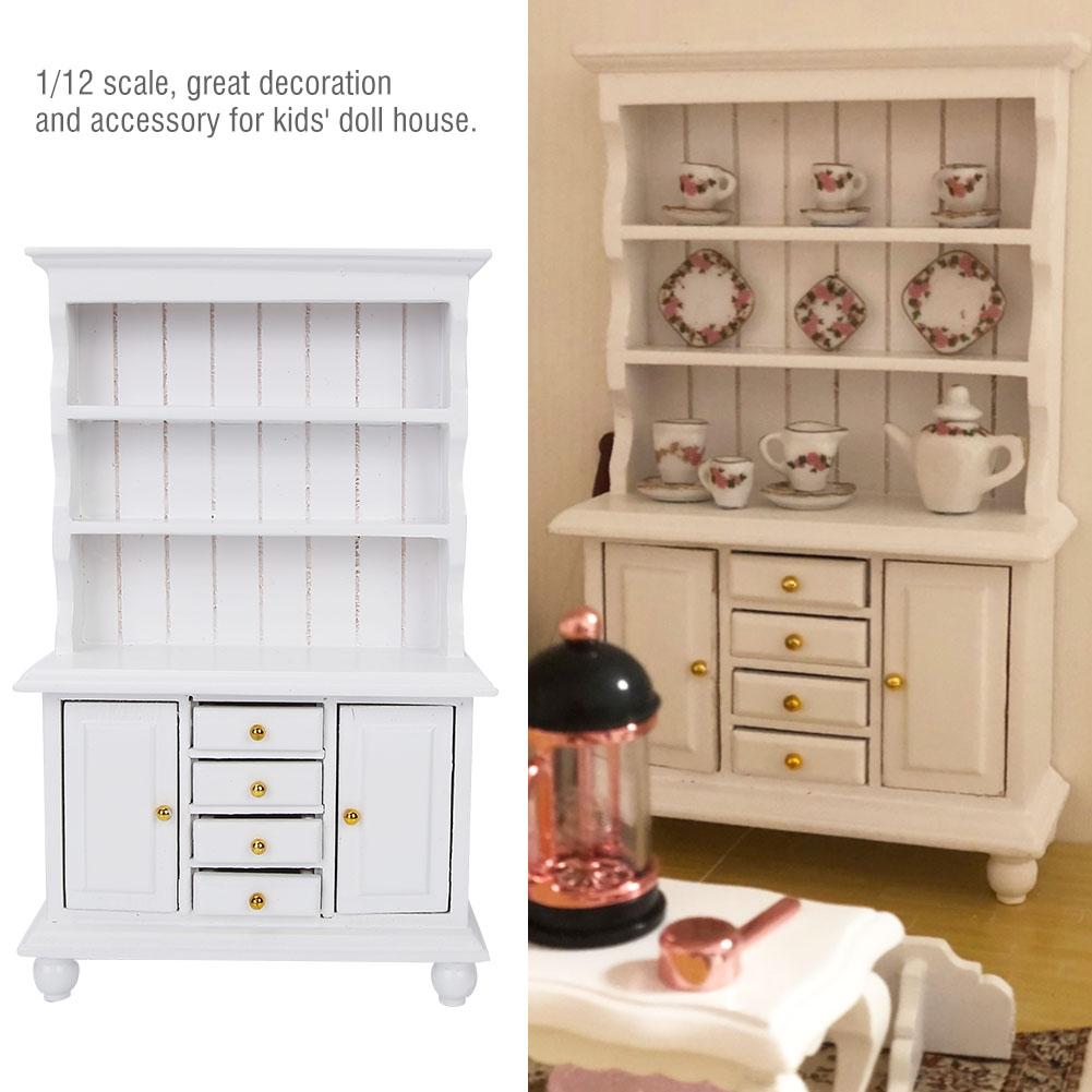 1:12 Doll House Accessories Wooden Three Layers Cabinet Simulation Furniture(White)
