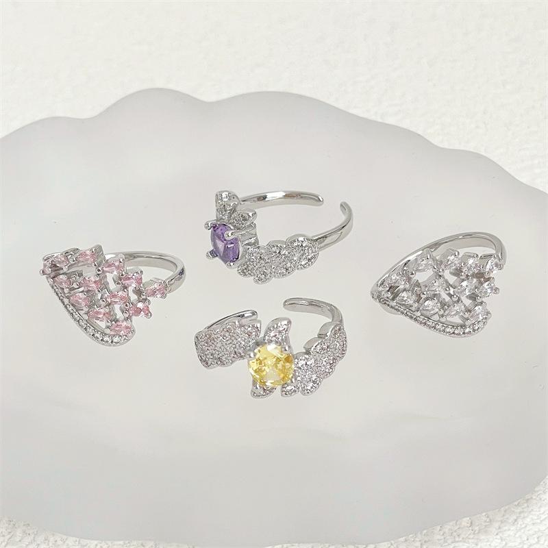 Color Treasure Open Ring Light Luxury High Sense Flower Ring Elegant Fashion Index Finger Ring