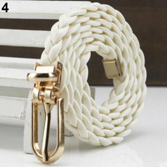 Women Buckle Strap Waistband Braided Faux Leather Vivid Narrow Thin Waist Belt