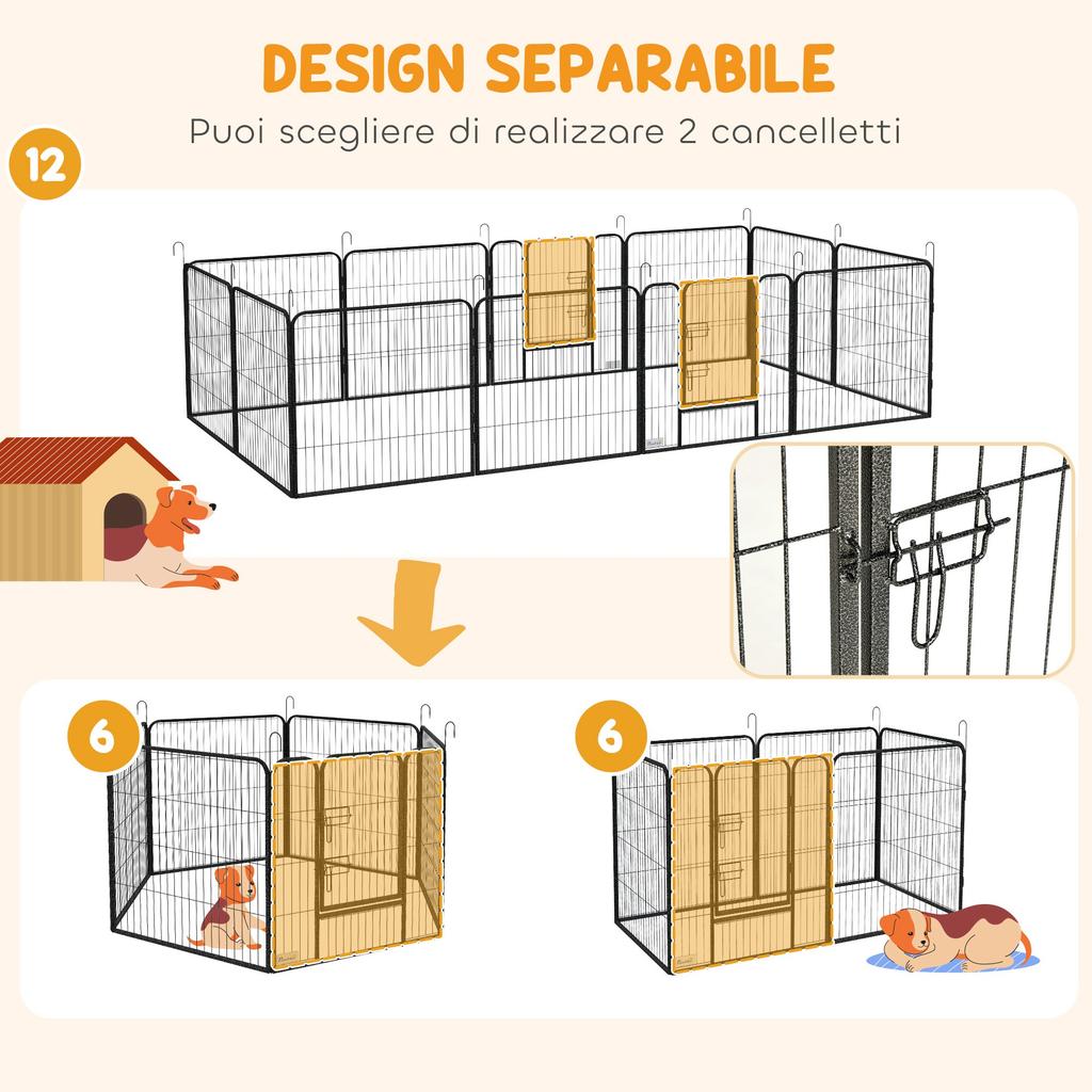 12-Panel Modular Dog Playpen, 80x1.5x80 Cm, Foldable, with Steel Door, 12 Pegs, Grey