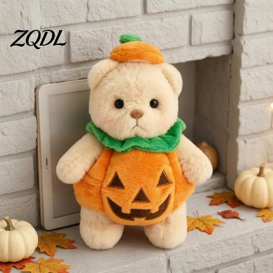 Plushie Toy for Halloween Party Pumpkin Bear Plush Toy, Soft Stuffed Animal Kids, Creative Ornament Cute Huggable Pillow Fall Holiday Home Decor