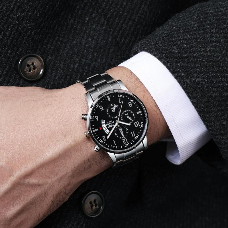 1PC Men's Luxury Watch Fashion Business Calendar Men's Steel Belt Watch Men's Christmas Valentine's Day Gift