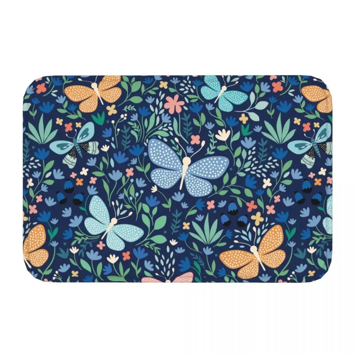 

Bath Mat Butterfly Flower Rug Home Doormat Kitchen Carpet Decor 40cmx60cm
