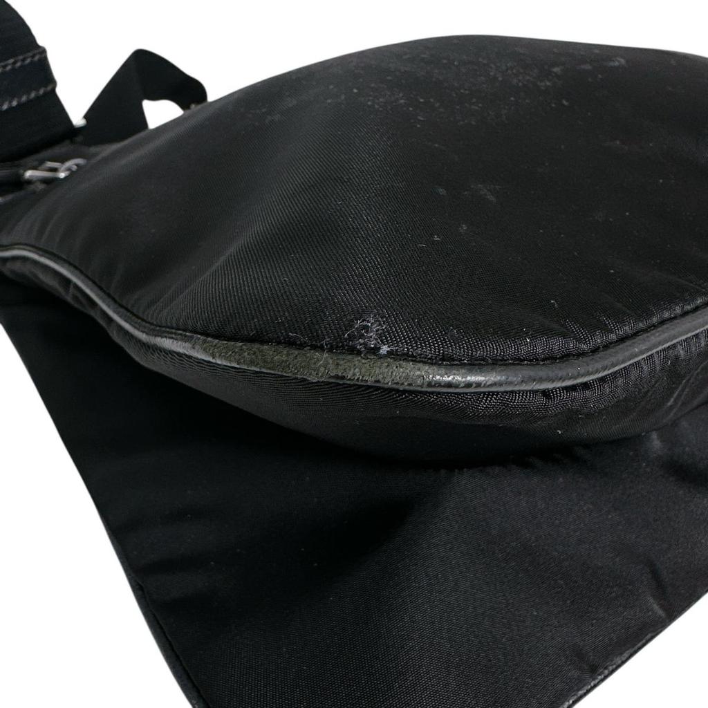Prada Diagonally Hung Triangle Logo Shoulder Bag Nylon Black Unisex Used