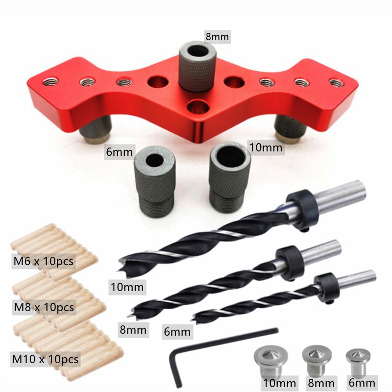 Holzbearbeitung 6/8/10mm Vertikales Taschenloch-Bohrschablone Selbstzentrierender Dübelbohrführung Stift-Befestigung Gleitende Bohr-Stanzführung Set