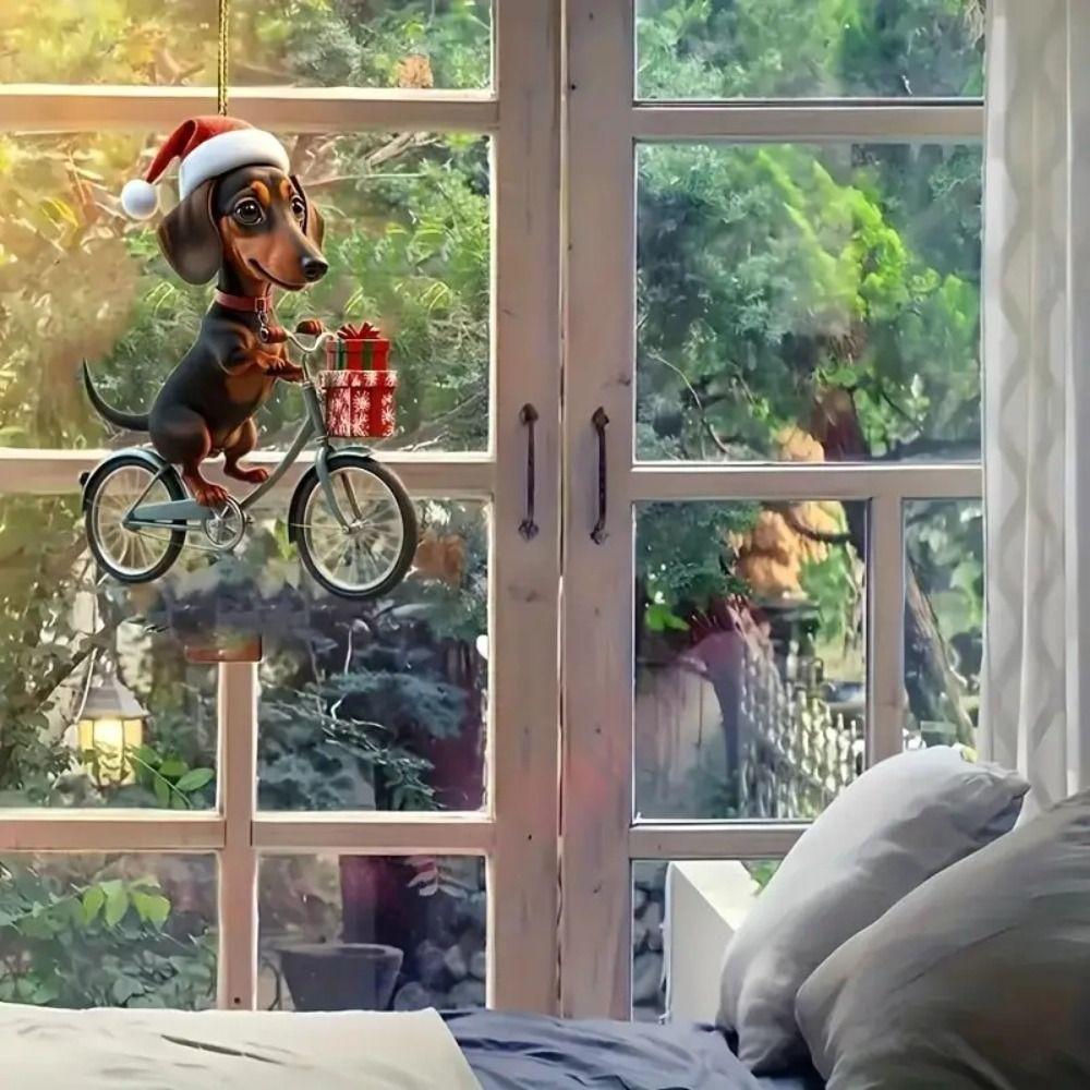 Creative Acrylic Acrylic Dachshund 8cm Multicolor Car Mirrors Christmas Decorations