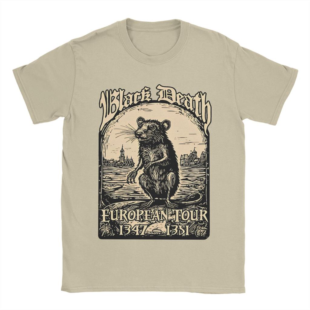 Bubonic World Tour T Shirts Men's Cotton Funny T-Shirt Round Collar Black Death European Tour Tees Short Sleeve Clothing