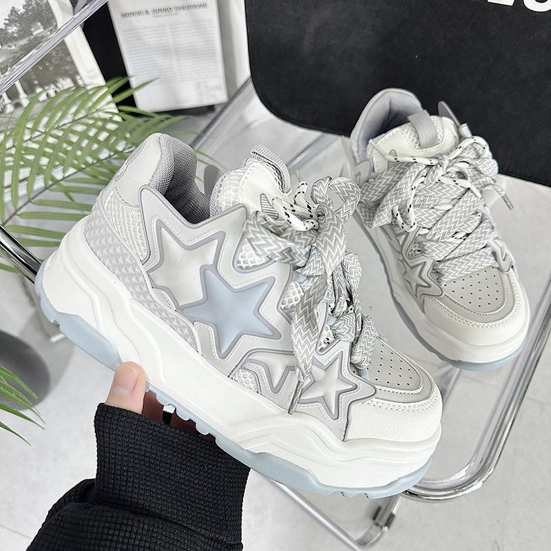 Women Platform Sneakers Star Design Casual Lace Up Sports Shoes Comfortable Sneakers Outdoor Running Tennis Shoes Couple 36-44