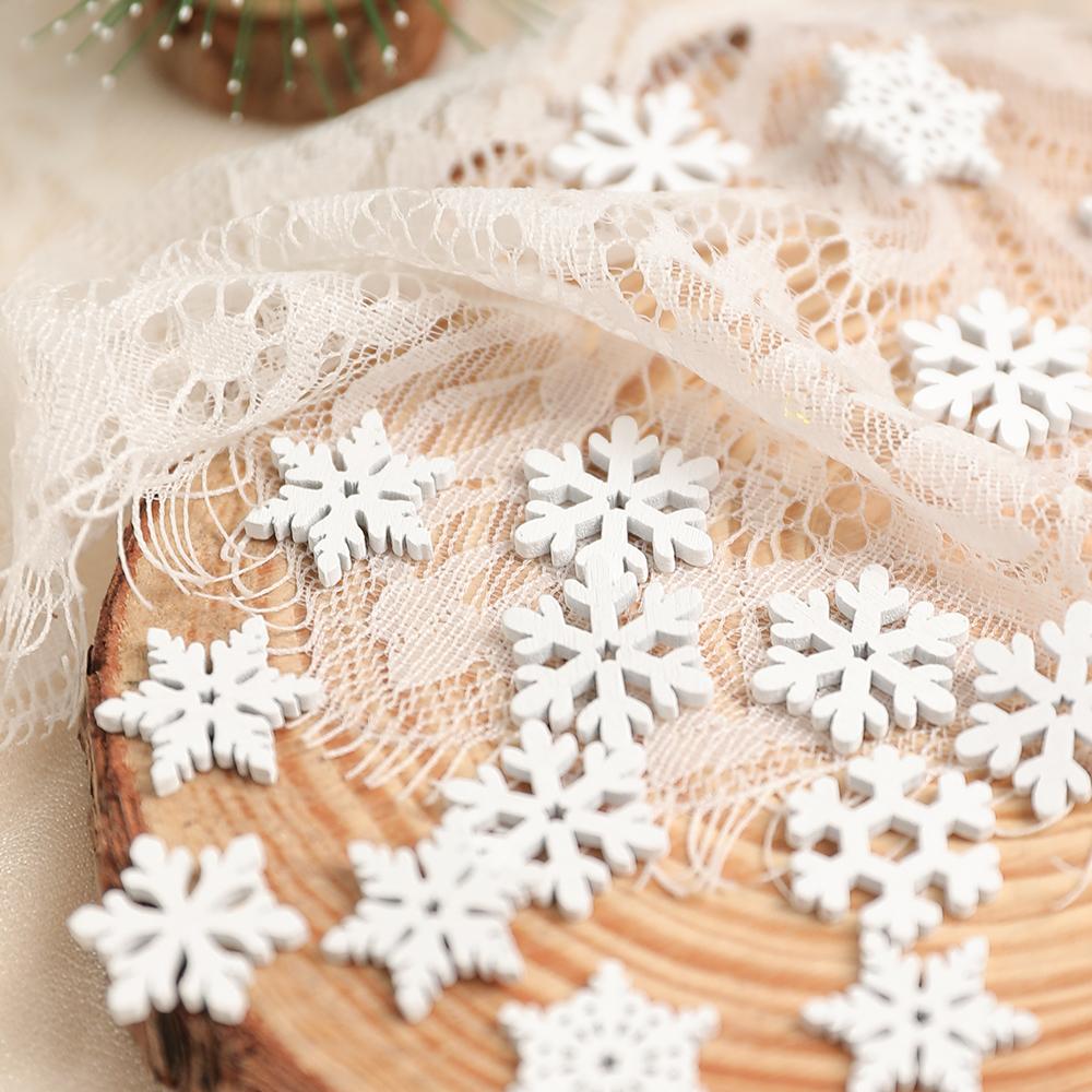 50Pcs Christmas Decoration Wooden White Snowflake Xmas Tree Ornaments for Home Decor Supplies 2025 New Year Navidad Accessories