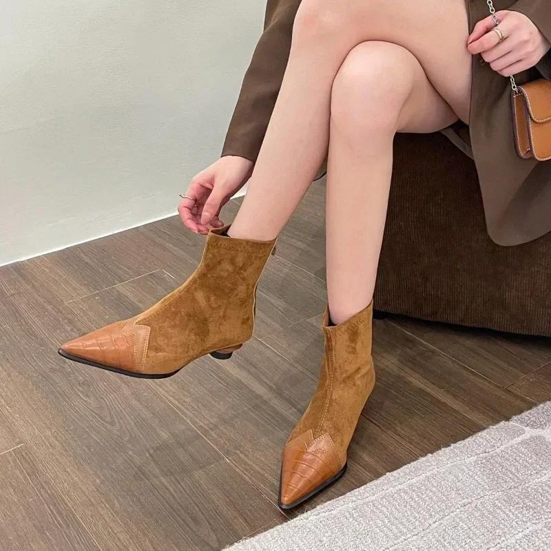 Ankle Boots for Women Suede Pointed Toe Snow Boots Women Shoes 2024 Trend Designer Pumps Goth Chelsea Botas Gladiator Zapatos