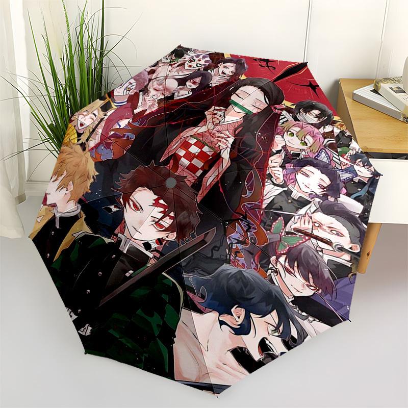 

1pc Automatically Opening Umbrella with Demon Slayer Characters, Portable Three-Fold Design, 8-Bone Iron Frame, Outdoor Umbrella, Ideal Gift for Fans,
