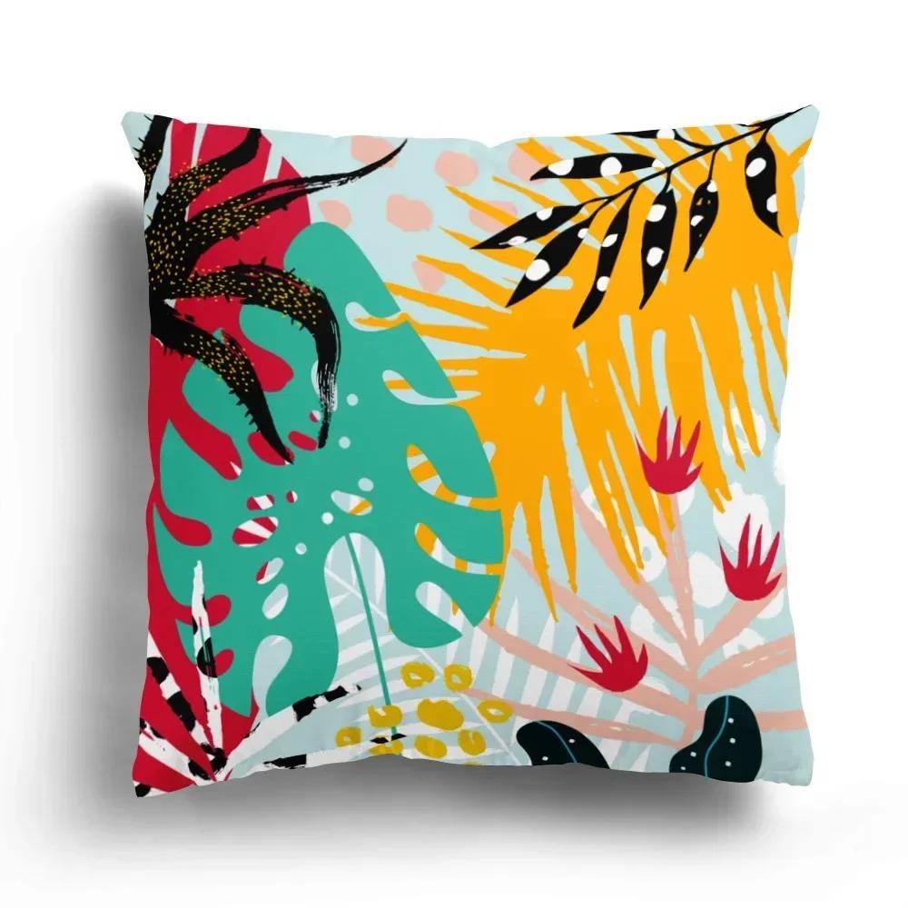 Office Sofa Car Cushion Cover Luxury Home Decoration Pillow Cover Creative Leaves Tropical Plant Pattern