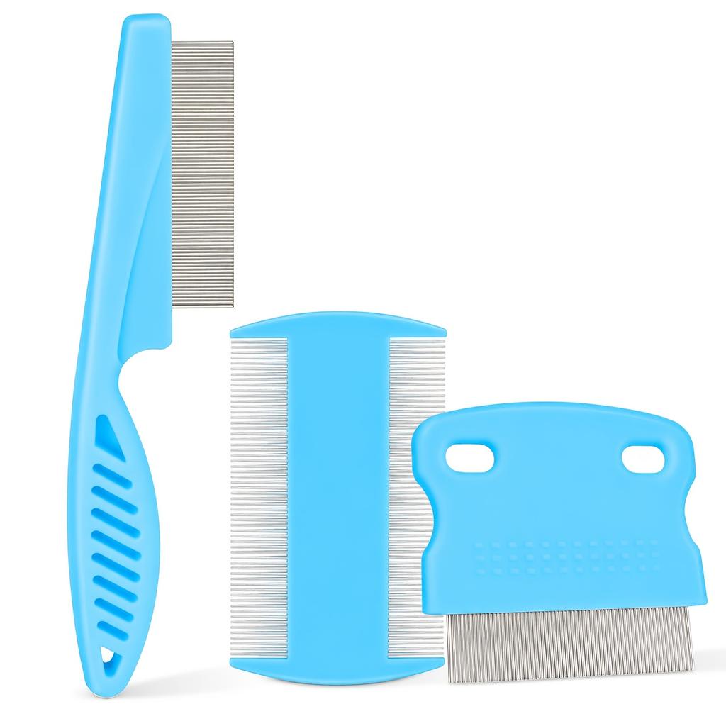 3‑Pcs Pet Flea Comb Set, Stainless‑Steel Fine‑Tooth Grooming Combs for Cats & Dogs, Fur Cleaning Debris Removal Tool