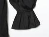 European American Style Autumn 2025 Lace-up Waist Long-Sleeved Dress