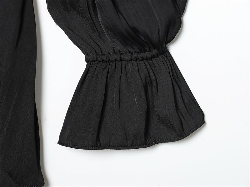 European American Style Autumn 2025 Lace-up Waist Long-Sleeved Dress