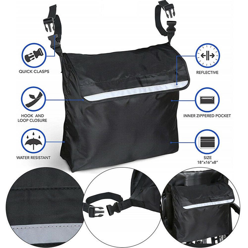 Portable Wheelchair Armrest Storage Bag Garden Cart Back Accessories Bag with Reflective Strip