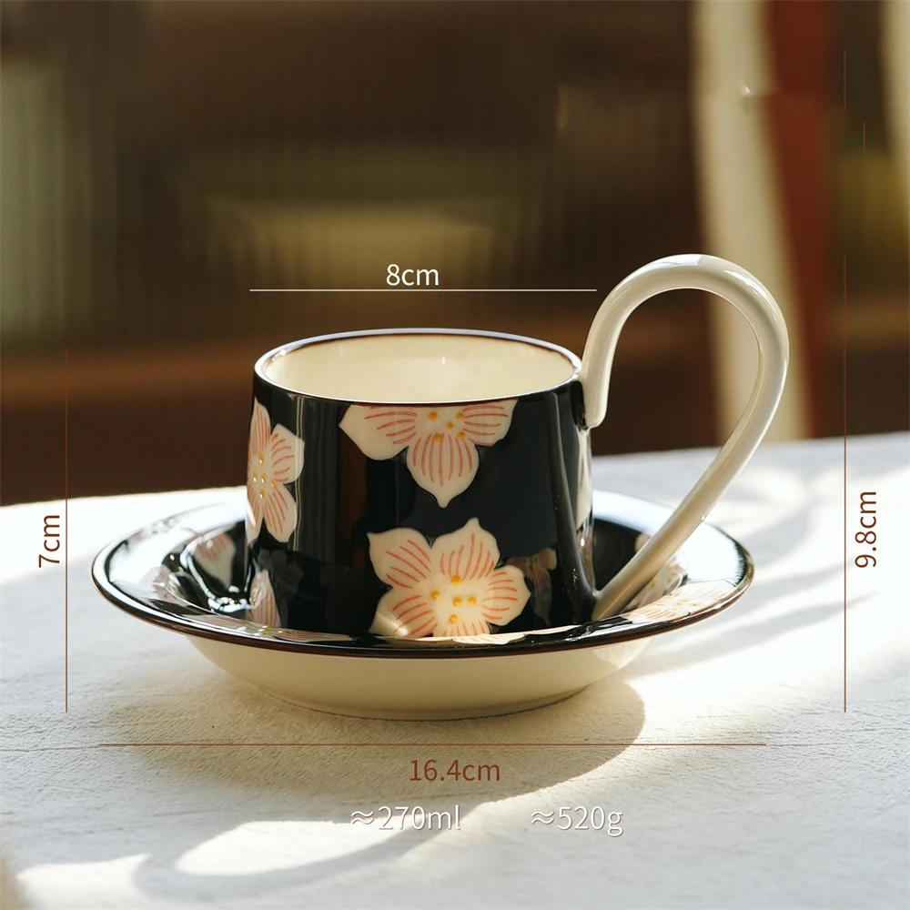 Chinese Style Ceramic Coffee Cup Flower Design Sense Coffee Cup And Saucer Kitchen Supplies Cup And Saucer Suit Microwave Oven