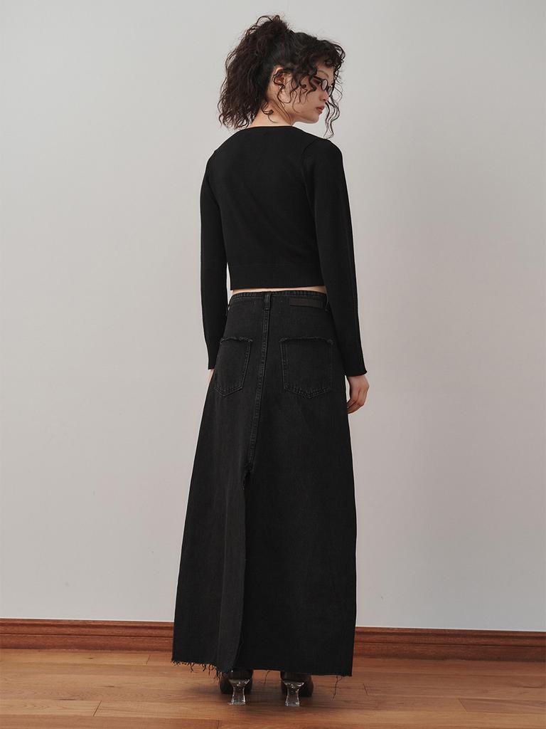 Peullijeupeulojegteu Maxi Denim Skirt, Black
