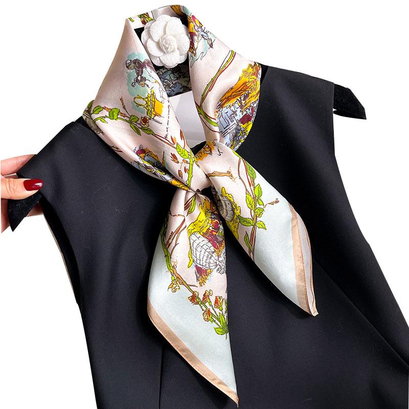 100% Natural Silk Scarf Women Square Floral Shawls Wraps Foulard Scarves Pashmina Neckerchief Female Hijab Bandana Poncho 68cm