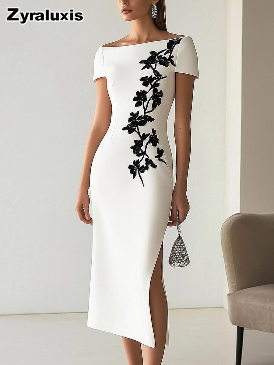 Women s Sleeveless One-Shoulder Digital Print Evening Dress S