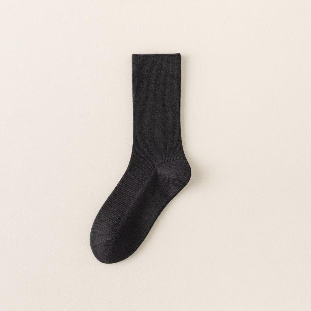 Women's Wool Cashmere Mid-Calf Socks - Warm, Solid, Coffee Color, Japanese Style 