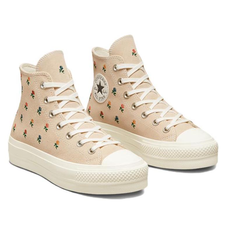 Converse Chuck Taylor All Star Lift Embroidered Rose Vintage Versatile High Top Canvas Shoes Women's Yellow