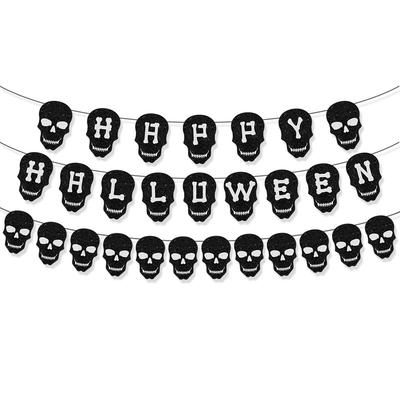 Halloween Black Skull Happy Halloween Banner Pull Flag