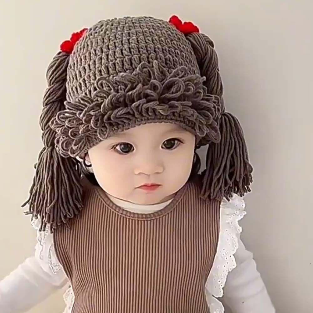 Breathable Kids Knitted Hat Elastic Newborn Headgear Personality Baby Braid Wig Hat Versatile