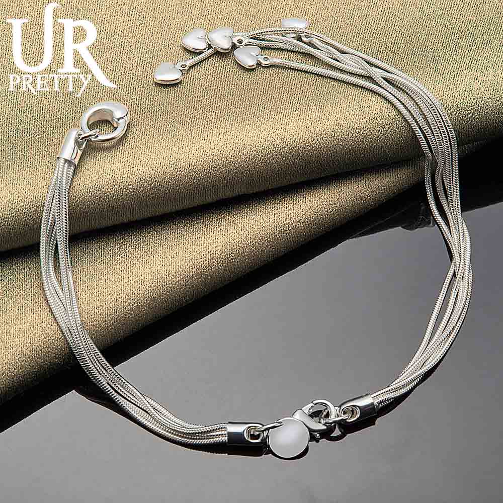 925 Sterling Silber Multi Schlange Kette Herz-förmigen Anhänger Armband Modische Hochzeit Schmuck