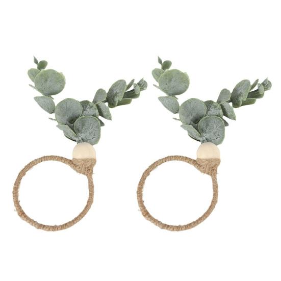Serviettenring mit Eukalyptusblatt und Holzperle, einzigartiges Design, Serviettenhalter im Bauernhausstil, Tischdekoration für Weihnachtsfeiern