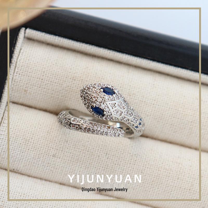 European-American Fashion Zircon Snake Ring: High-End, Versatile, Open Design for Women