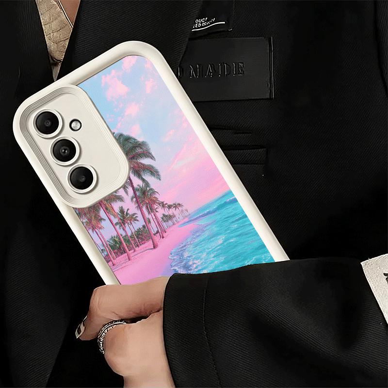 Phone Case for Samsung Galaxy S26 S25 Ultra S24 FE Pink Sunset Beach Dreamy Scenery Shell S23 Plus S22 + S21 S20 5G Soft Silicon