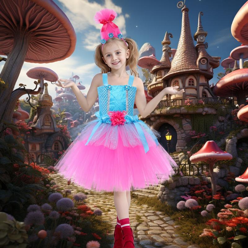Children's Halloween Costume Anime Magic Hair Elf Dress Poppy Cosplay Cosplay Costume