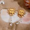 Minority 18K Gold Color Plated Steel Sunflower, Glass Pearl Pendant Earrings, Elegant Light Luxury Women's Jewelry