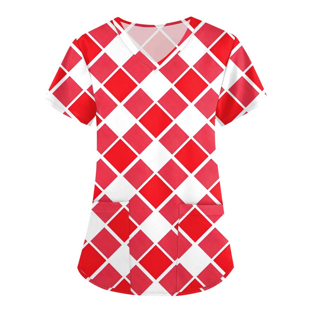 Women's Christmas Print Loose V-Neck Pocket Short-Sleeved Uniform