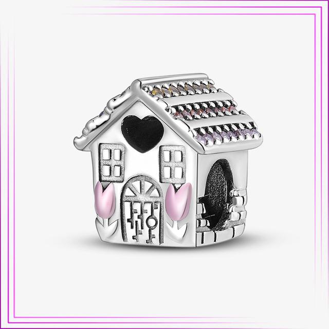 925 Sterling Sølv Hjerte Blomst Luftballong Flamingo Rosa Sjarm Plata De Ley Bil Katt Perle DIY For Originalt Armbånd Smykker