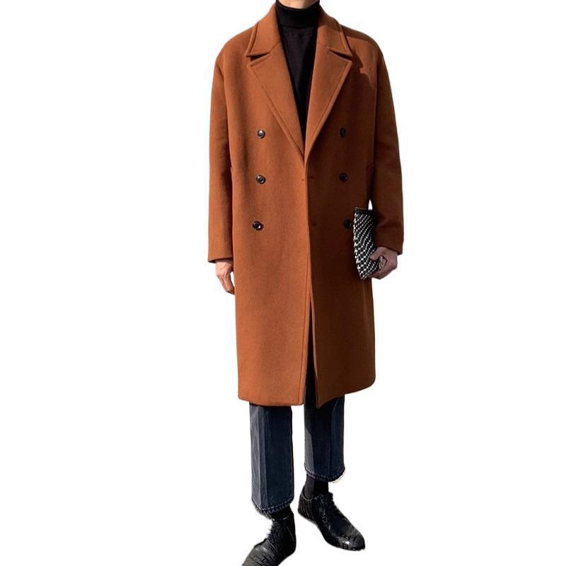 

Men s Long Woolen Coat - Double-Breasted, Over-the-Knee, Loose Fit, Korean Style, Autumn/Winter Fashion. 3XL