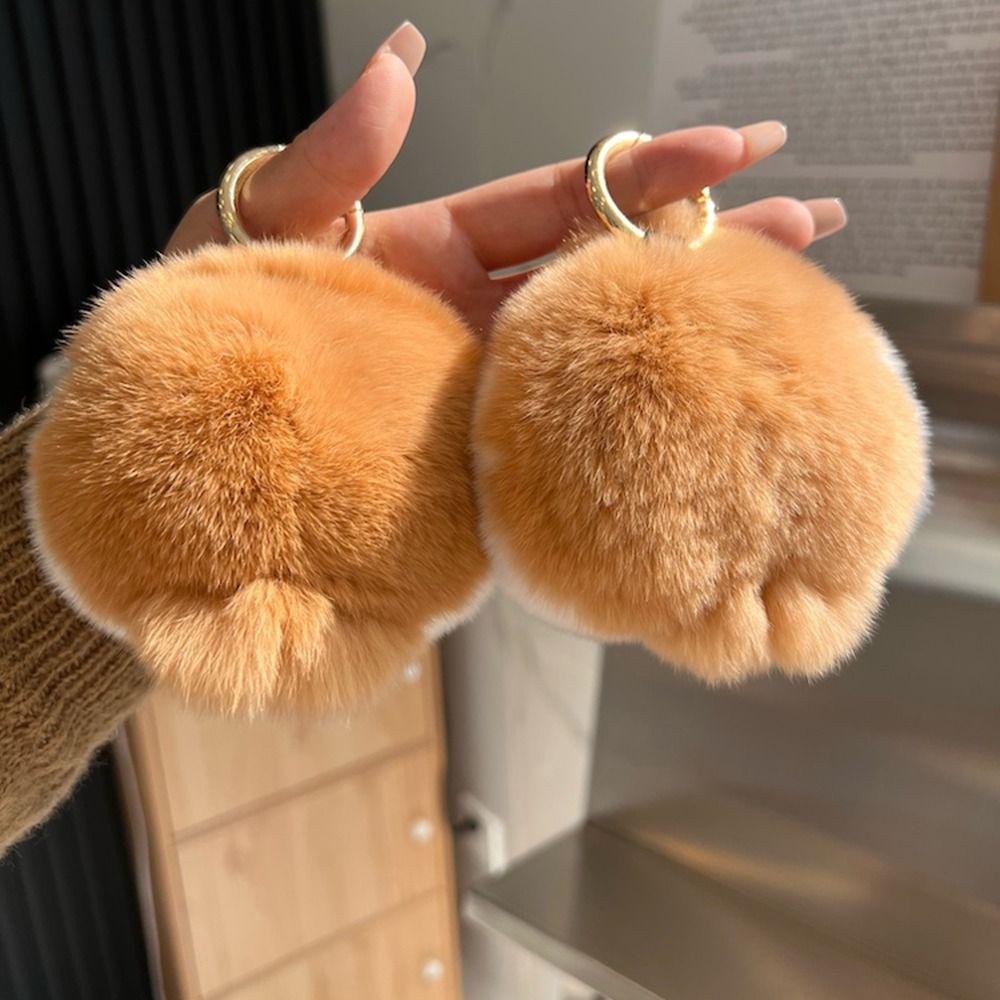 

2Pcs Chubby Rabbit Fur Keychain Ball Plush Toy Pendant Kawaii Corgi Plush Dolls Backpack Decoration