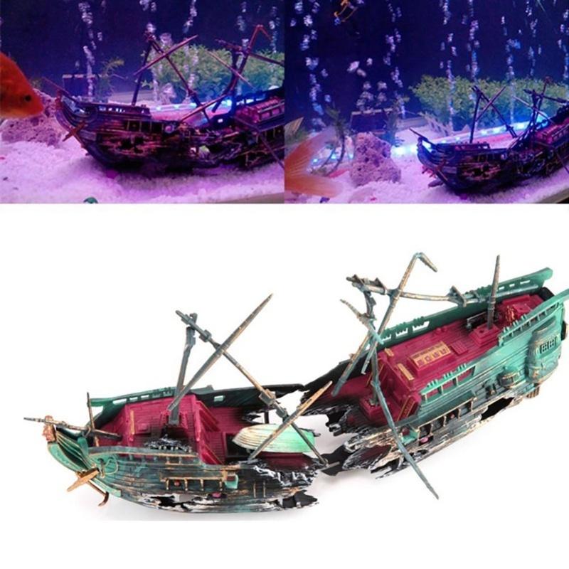 Aquarium Shipwreck Decorations Set Resin Ship Fish Tank Ornaments For Aquarium Environments Decor Accessories