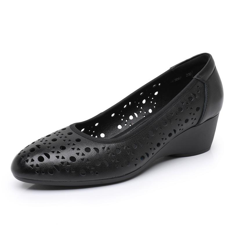 Fashion Summer New Genuine Leather Women's Sandals Fashion Wedges Mom Shoes Anti Slip Hollow Single Shoes Soft Soled Retro Women Shoe 43