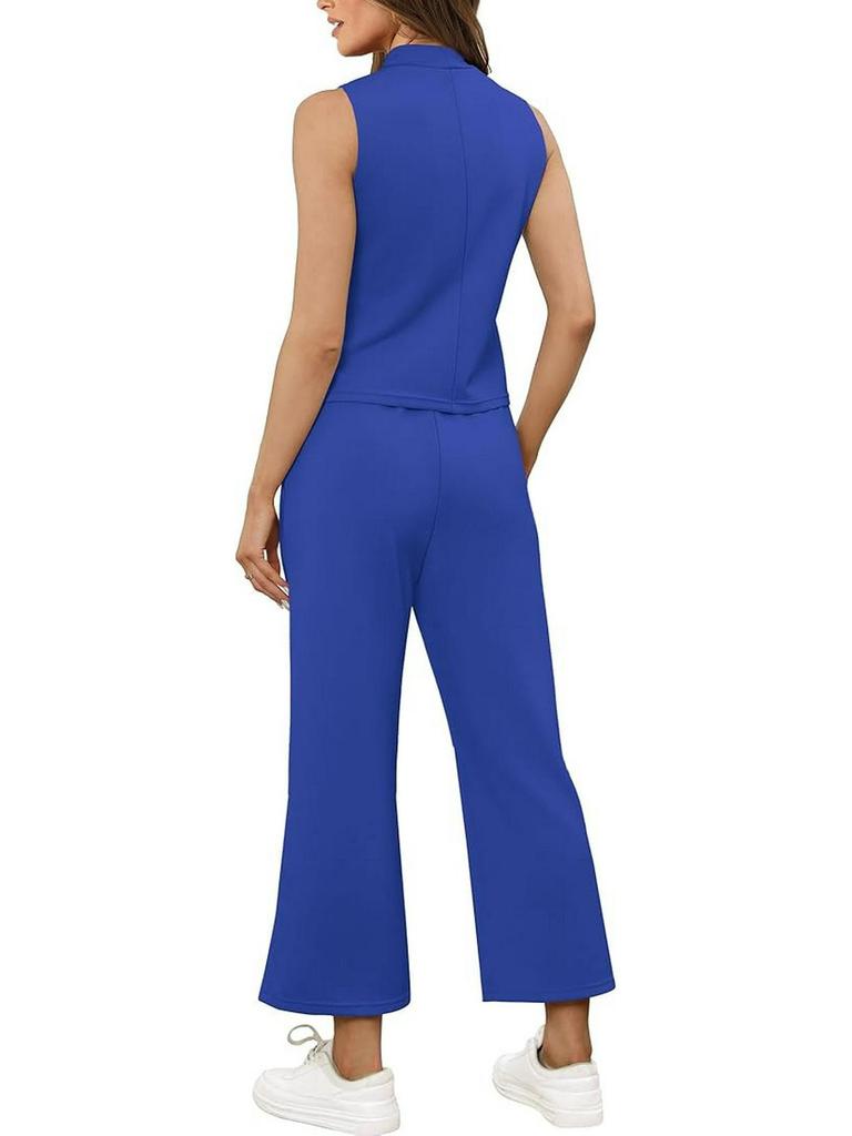 2025 Sommer Mode Einfarbig Ärmelloses Top und Weitbein-Hosen Set