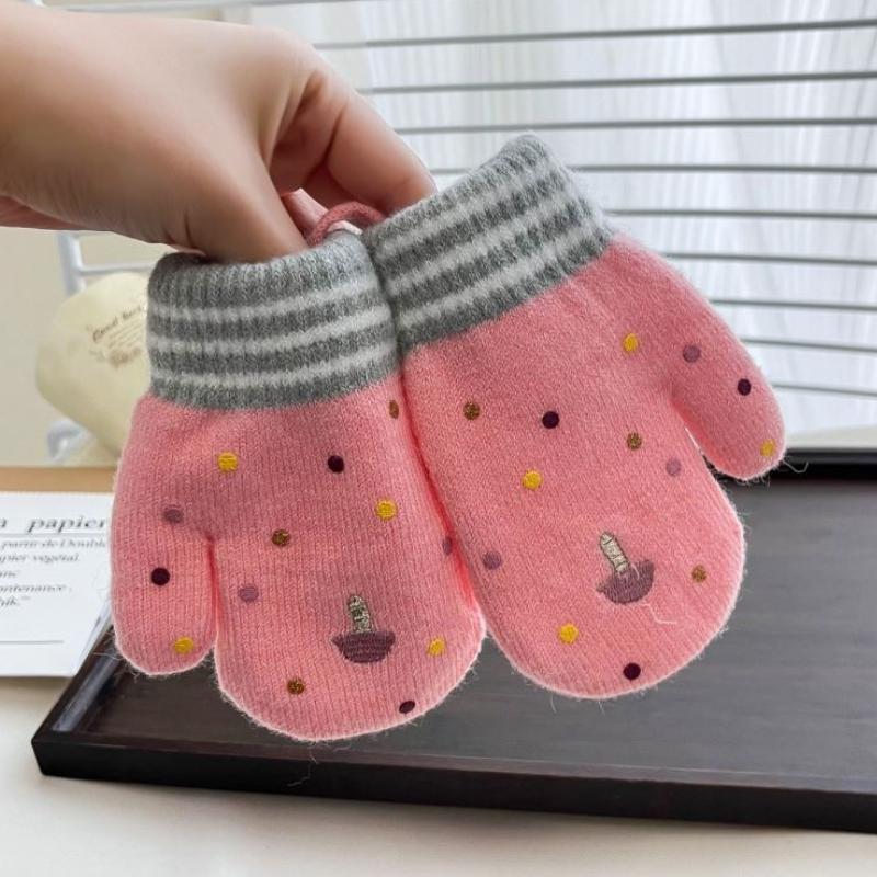 Baby Girls Cute Colors Cartoon Bow Plush Thickened Warm Gloves Children Soft Outdoor Windproof Warm Gloves Kids Gloves