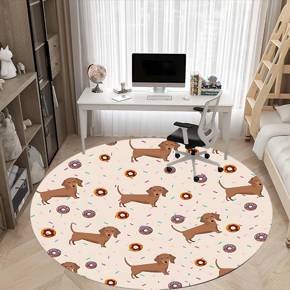 1PC Dachshund Donuts Office Round Area Rug, Indoor Mat Suitable For Office, Under Office Chairs Bedroom Living Room Home Decor, Room Deco 209